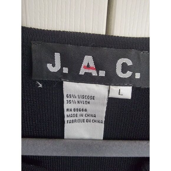 J.A.C. L Pullover Knit Black Beaded & Embroidered V-Neck‎ Stretch Side Slits - Picture 5 of 9